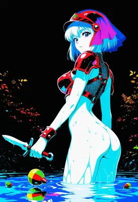 Neon Warrior in the Dark Water