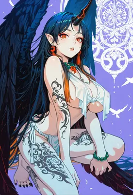Winged Demon with Ornate Tattoos
