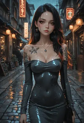 Rainy Night in a Neon Alleyway