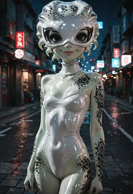 Cyborg Explorer in Neon City Streets