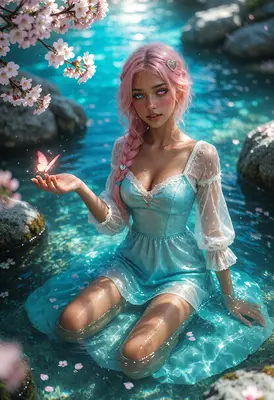 Pink Haired Girl With Glowing Butterfly