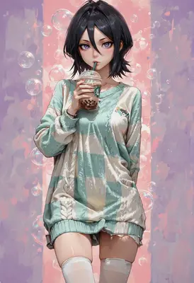 Anime Girl Enjoying Bubble Tea