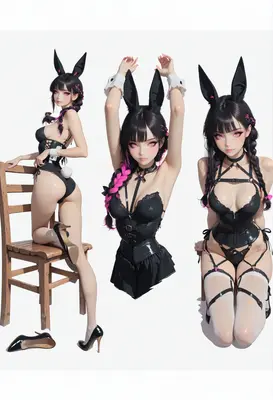 Triple Pose Bunny Girl Character Sheet