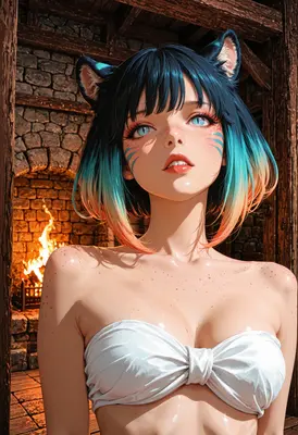 Cat Girl Beside The Warm Hearth