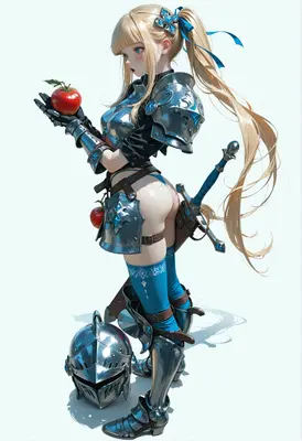 Blonde Knight Holding A Red Apple