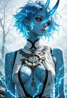 Crackled Blue Oni with Electric Aura