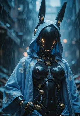Cybernetic Ronin in the Rain