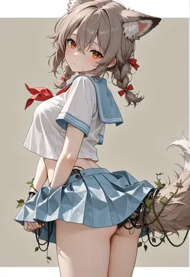 Cyborg Wolf Girl in School Uniform