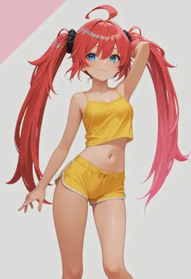 Cheerful Girl with Long Pink Twintails