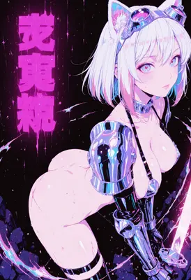 Cybernetic Cat Girl Neon Warrior