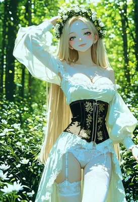 Blonde Maiden in a Floral Forest
