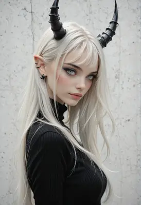 Ethereal Demon Girl with Silver Hair