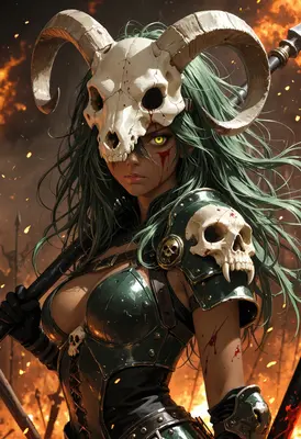 Warrior with Ram Skull Helmet