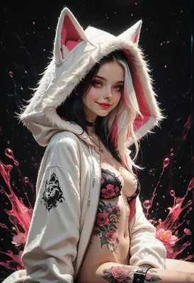 Ethereal Fox Girl in Floral Lingerie