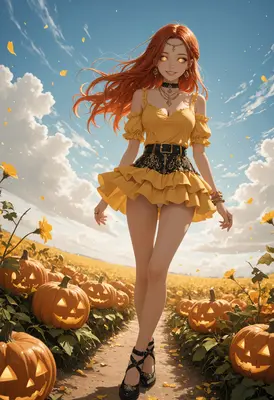 Radiant Autumn Spirit in Pumpkin Patch