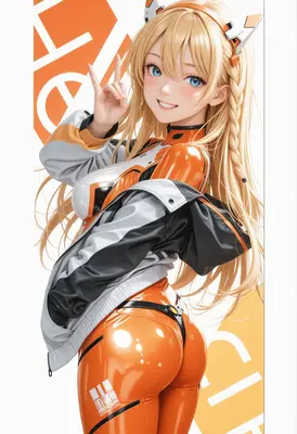 Energetic Blonde Girl in Futuristic Gear
