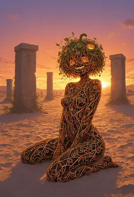 Ethereal Pumpkin Spirit in Desert Ruins