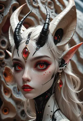 Cyborg Demon Maiden with Red Eyes