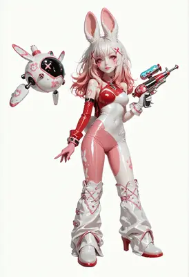 Futuristic Bunny Girl With Combat Bot