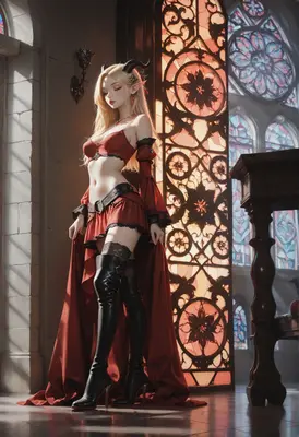 Demon Priestess in Stained Glass Light