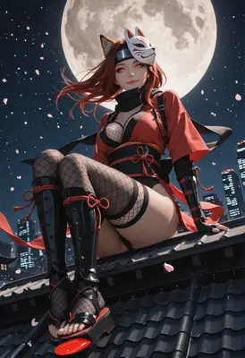 Kitsune Ninja Under the Full Moon