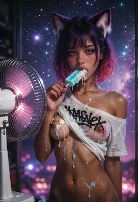 Neon Cat Girl Cooling Down