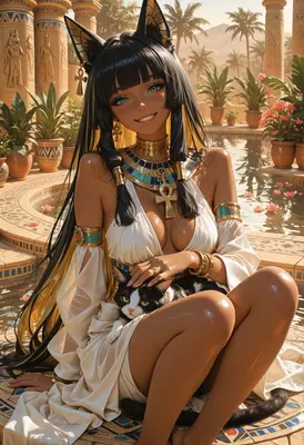 Egyptian Cat Goddess by the Oasis