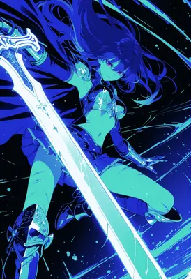 Neon Warrior Wielding Radiant Blade