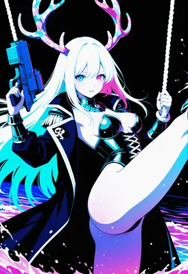 Neon Antlered Gunslinger on a Swing