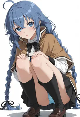 Roxy Migurdia Crouching in School Uniform
