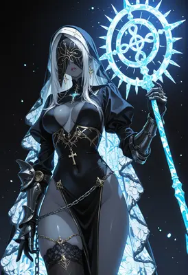 Blindfolded Saint with Glowing Staff
