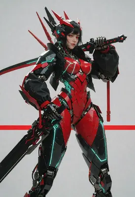 Red Cybernetic Warrior with Katana
