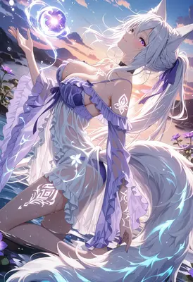 Ethereal Kitsune at Twilight Lake