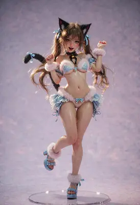 Playful Cat Girl in Fur Trimmed Lingerie