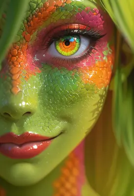 Vibrant Reptilian Humanoid Macro Portrait