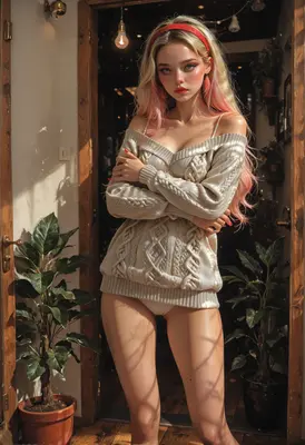 Blonde Beauty in Cozy Cable Knit