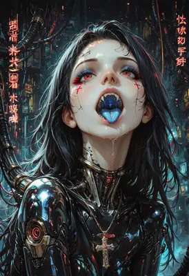 Cybernetic Vampiric Android in Neon City