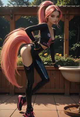 Pink Haired Fox Girl in Latex