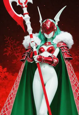 Crimson Armored Valkyrie with Poleaxe
