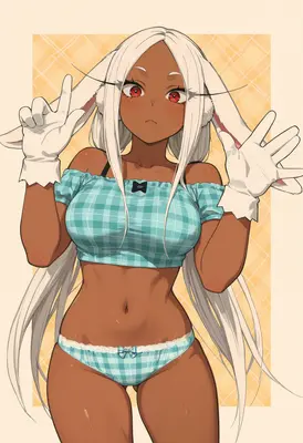 Cute Bunny Girl in Plaid Lingerie