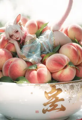 Neko Girl Resting Among Sweet Peaches