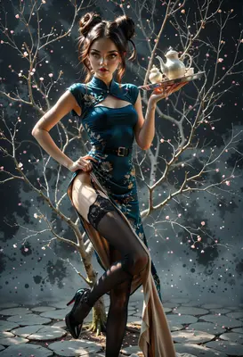 Elegant Tea Server in Floral Garden