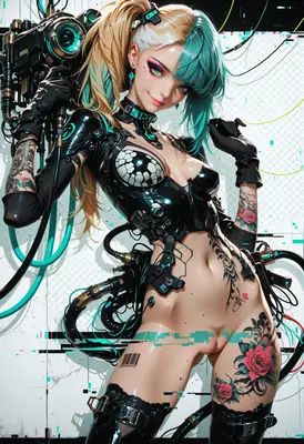 Cybernetic Rose Tattooed Android Warrior