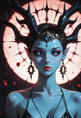 Blue Demon Queen Under Red Moon