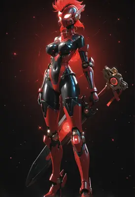 Crimson Cybernetic Warrior with Heavy Blade