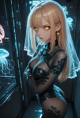 Cybernetic Bride in Neon Depths