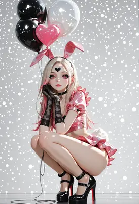 Pink Bunny Girl with Festive Balloons