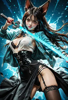 Cat Girl Warrior with Electric Blade