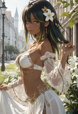Elegant Maiden Amidst White Lilies
