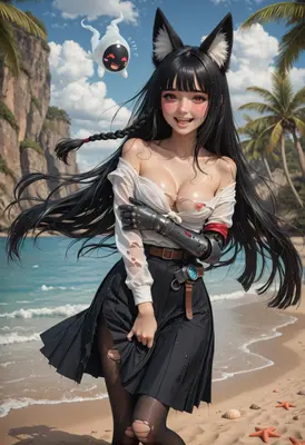 Cyborg Fox Girl at the Beach